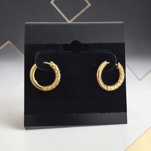 Textured Gold Hoop Stainless Steel Earrings - 10mm